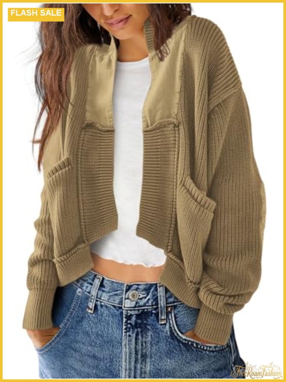 Cable Knit Cardigan Sweater Open Front Long Sleeve Chunky Women's